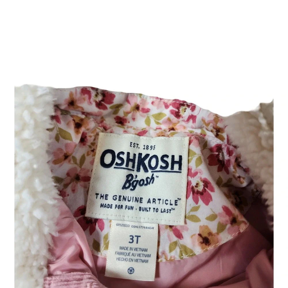 OshKosh Bgosh Toddler Girls Pink Corduroy Jacket Faux Shearling Collar 3T‎